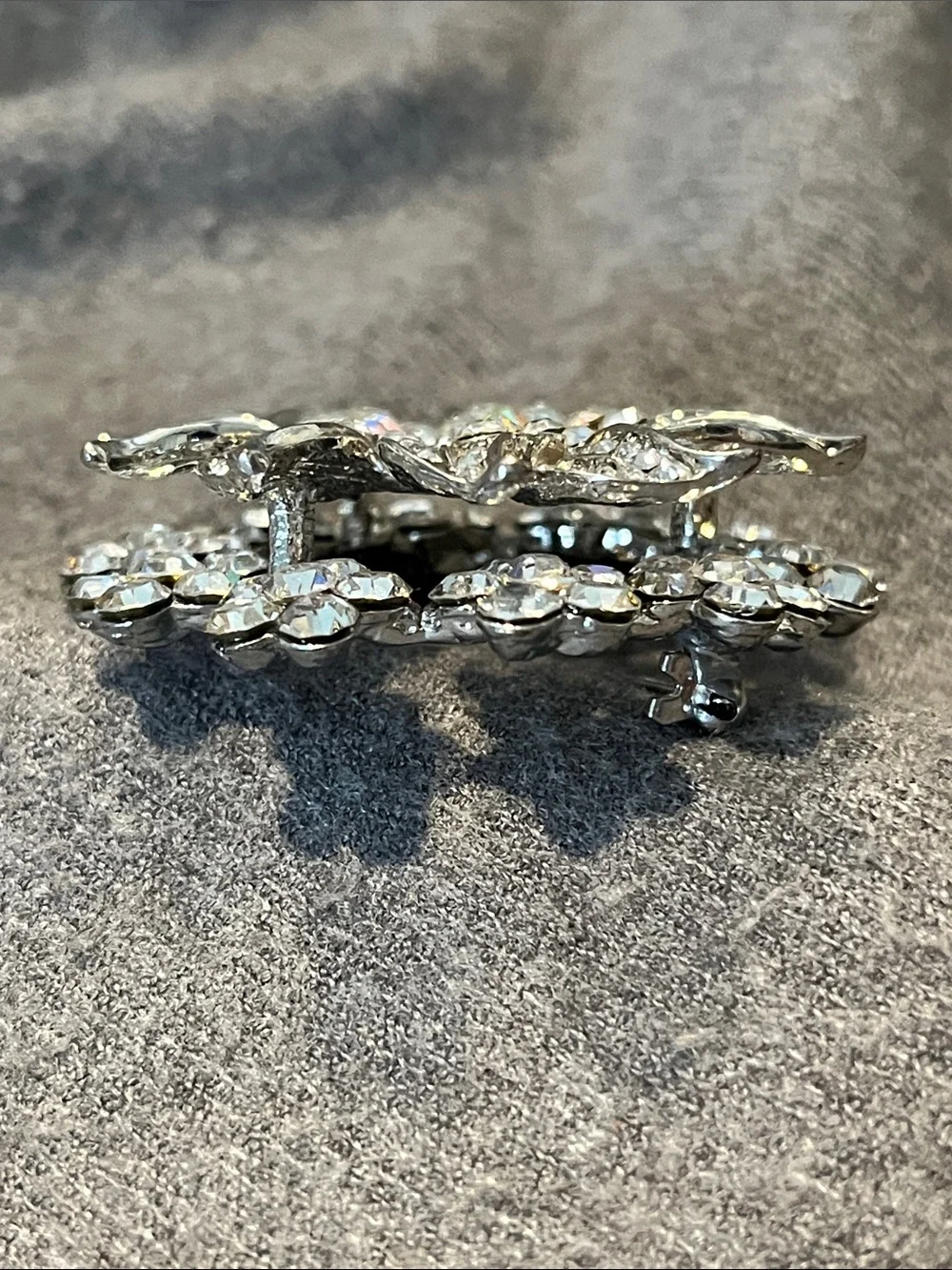 Rhinestone Two-tired Silvertone Brooch